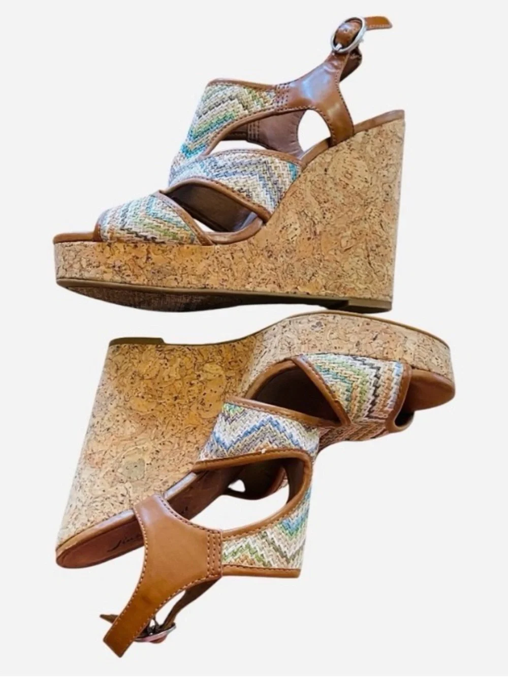 Lucky Brand Riedel 2 Platform Cork Wedge Sandals Chevron Woven Size 8